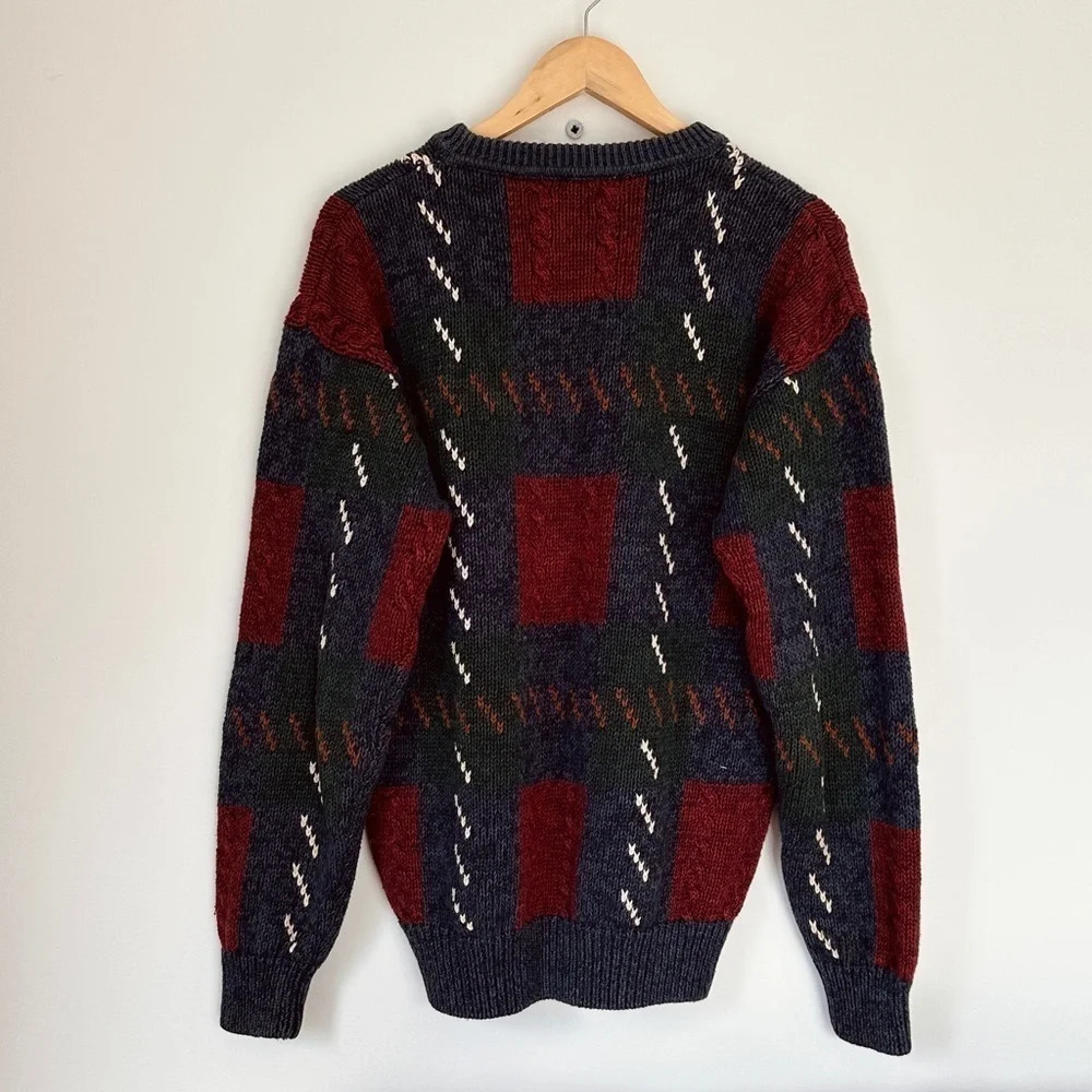 Vintage chenille knit crew neck sweater - 80’s - multi-coloured - Oversized M - Picture 4 of 7